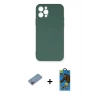 MARSİLYAN™- iPhone 12 Pro Max Kılıf Ahenk Serisi - Siyah 18D Cam Ekran Koruyucu + Shine Kamera Lens Koruma Cam - PE