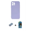 MARSİLYAN™- iPhone 12 Pro Max Kılıf Ahenk Serisi - Siyah 18D Cam Ekran Koruyucu + Shine Kamera Lens Koruma Cam - PE