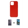 MARSİLYAN™- iPhone 12 Pro Max Kılıf Ahenk Serisi - Siyah 34D Izgaralı Cam + Neon Fosforlu Kamera Lens - BZ