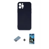 MARSİLYAN™- iPhone 12 Pro Max Kılıf Ahenk Serisi - Siyah 34D Izgaralı Cam + Shine Kamera Lens Koruma Cam - GI