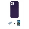 MARSİLYAN™- iPhone 12 Pro Max Kılıf Ahenk Serisi - Siyah 34D Izgaralı Cam + Shine Kamera Lens Koruma Cam - MI