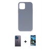 MARSİLYAN™- iPhone 12 Pro Max Kılıf Ahenk Serisi - Siyah 34D Izgaralı Cam + Neon Fosforlu Kamera Lens - MI