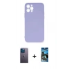 MARSİLYAN™- iPhone 12 Pro Max Kılıf Ahenk Serisi - Siyah 34D Izgaralı Cam + Neon Fosforlu Kamera Lens - MI