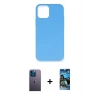MARSİLYAN™- iPhone 12 Pro Max Kılıf Ahenk Serisi - Siyah 34D Izgaralı Cam + Neon Fosforlu Kamera Lens - MI