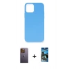 MARSİLYAN™- iPhone 12 Pro Max Kılıf Ahenk Serisi - Siyah 34D Izgaralı Cam + Neon Fosforlu Kamera Lens - SI