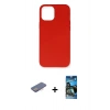 MARSİLYAN™- iPhone 12 Pro Max Kılıf Ahenk Serisi - Siyah 34D Izgaralı Cam + Pembe Renkli Kamera Lens Koruma Cam