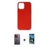 MARSİLYAN™- iPhone 12 Pro Max Kılıf Ahenk Serisi - Siyah 34D Izgaralı Cam + Turuncu Neon Fosforlu Kamera Lens