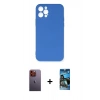 MARSİLYAN™- iPhone 12 Pro Max Kılıf Ahenk Serisi - Siyah 34D Izgaralı Cam + Turuncu Neon Fosforlu Kamera Lens