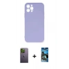 MARSİLYAN™- iPhone 12 Pro Max Kılıf Ahenk Serisi - Siyah 34D Izgaralı Cam + Neon Fosforlu Kamera Lens - YL