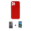 MARSİLYAN™- iPhone 12 Pro Max Kılıf Ahenk Serisi - Siyah 34D Izgaralı Cam + Neon Fosforlu Kamera Lens - YL