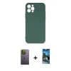 MARSİLYAN™- iPhone 12 Pro Max Kılıf Ahenk Serisi - Siyah 34D Izgaralı Cam + Neon Fosforlu Kamera Lens - YL