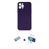MARSİLYAN™- iPhone 12 Pro Max Kılıf Ahenk Serisi - Siyah 3D Antistatik Cam Ekran Koruyucu + Mavi Shine Kamera Lens Koruma Cam