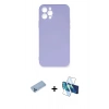 MARSİLYAN™- iPhone 12 Pro Max Kılıf Ahenk Serisi - Siyah 3D Antistatik Cam Ekran Koruyucu + Mavi Shine Kamera Lens Koruma Cam