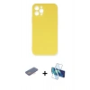 MARSİLYAN™- iPhone 12 Pro Max Kılıf Ahenk Serisi - Siyah 3D Antistatik Cam Ekran Koruyucu + Pembe Renkli Kamera Lens Koruma Cam