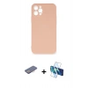 MARSİLYAN™- iPhone 12 Pro Max Kılıf Ahenk Serisi - Siyah 3D Antistatik Cam Ekran Koruyucu + Pembe Renkli Kamera Lens Koruma Cam