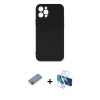 MARSİLYAN™- iPhone 12 Pro Max Kılıf Ahenk Serisi - Siyah 3D Antistatik Cam Ekran Koruyucu + Shine Kamera Lens Koruma Cam - PE