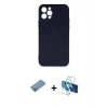 MARSİLYAN™- iPhone 12 Pro Max Kılıf Ahenk Serisi - Siyah 3D Antistatik Cam Ekran Koruyucu + Shine Kamera Lens Koruma Cam - GS