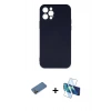 MARSİLYAN™- iPhone 12 Pro Max Kılıf Ahenk Serisi - Siyah 3D Antistatik Cam Ekran Koruyucu + Shine Kamera Lens Koruma Cam - GD