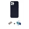 MARSİLYAN™- iPhone 12 Pro Max Kılıf Ahenk Serisi - Siyah 3D Antistatik Cam Ekran Koruyucu + Shine Kamera Lens Koruma Cam - SABE