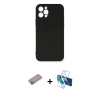 MARSİLYAN™- iPhone 12 Pro Max Kılıf Ahenk Serisi - Siyah 3D Antistatik Cam Ekran Koruyucu + Shine Kamera Lens Koruma Cam - SABE