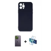 MARSİLYAN™- iPhone 12 Pro Max Kılıf Ahenk Serisi - Siyah 3D Antistatik Cam Ekran Koruyucu + Neon Fosforlu Kamera Lens - YL