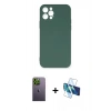 MARSİLYAN™- iPhone 12 Pro Max Kılıf Ahenk Serisi - Siyah 3D Antistatik Cam Ekran Koruyucu + Neon Fosforlu Kamera Lens - YL