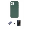 MARSİLYAN™- iPhone 12 Pro Max Kılıf Ahenk Serisi - Siyah 3D Antistatik Hayalet Cam Ekran Koruyucu + Metal Kamera Lens Koruma Cam - GD