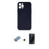 MARSİLYAN™- iPhone 12 Pro Max Kılıf Ahenk Serisi - Siyah 3D Antistatik Hayalet Cam Ekran Koruyucu + Shine Kamera Lens Koruma Cam - GS