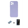 MARSİLYAN™- iPhone 12 Pro Max Kılıf Ahenk Serisi - Siyah 3D Antistatik Hayalet Cam Ekran Koruyucu + Shine Kamera Lens Koruma Cam - GS