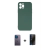 MARSİLYAN™- iPhone 12 Pro Max Kılıf Ahenk Serisi - Siyah 3D Antistatik Hayalet Cam Ekran Koruyucu + Neon Fosforlu Kamera Lens - MI