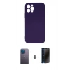 MARSİLYAN™- iPhone 12 Pro Max Kılıf Ahenk Serisi - Siyah 3D Antistatik Hayalet Cam Ekran Koruyucu + Neon Fosforlu Kamera Lens - MI