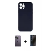 MARSİLYAN™- iPhone 12 Pro Max Kılıf Ahenk Serisi - Siyah 3D Antistatik Hayalet Cam Ekran Koruyucu + Neon Fosforlu Kamera Lens - BZ