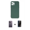 MARSİLYAN™- iPhone 12 Pro Max Kılıf Ahenk Serisi - Siyah 3D Antistatik Hayalet Cam Ekran Koruyucu + Neon Fosforlu Kamera Lens - BZ