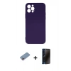 MARSİLYAN™- iPhone 12 Pro Max Kılıf Ahenk Serisi - Siyah 3D Antistatik Hayalet Cam Ekran Koruyucu + Pembe Shine Kamera Lens Koruma Cam