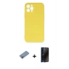 MARSİLYAN™- iPhone 12 Pro Max Kılıf Ahenk Serisi - Siyah 3D Antistatik Hayalet Cam Ekran Koruyucu + Pembe Shine Kamera Lens Koruma Cam