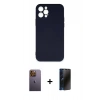 MARSİLYAN™- iPhone 12 Pro Max Kılıf Ahenk Serisi - Siyah 3D Antistatik Hayalet Cam Ekran Koruyucu + Neon Fosforlu Kamera Lens - SI