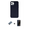 MARSİLYAN™- iPhone 12 Pro Max Kılıf Ahenk Serisi - Siyah 3D Antistatik Hayalet Cam Ekran Koruyucu + Shine Kamera Lens Koruma Cam - SH