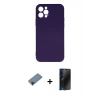 MARSİLYAN™- iPhone 12 Pro Max Kılıf Ahenk Serisi - Siyah 3D Antistatik Hayalet Cam Ekran Koruyucu + Shine Kamera Lens Koruma Cam - SH