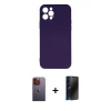 MARSİLYAN™- iPhone 12 Pro Max Kılıf Ahenk Serisi - Siyah 3D Antistatik Hayalet Cam Ekran Koruyucu + Neon Fosforlu Kamera Lens - TU