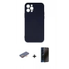 MARSİLYAN™- iPhone 12 Pro Max Kılıf Ahenk Serisi - Siyah 3D Antistatik Hayalet Cam Ekran Koruyucu + Renkli Kamera Lens Koruma Cam - TU