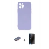 MARSİLYAN™- iPhone 12 Pro Max Kılıf Ahenk Serisi - Siyah 3D Antistatik Hayalet Cam Ekran Koruyucu + Renkli Kamera Lens Koruma Cam - TU