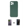 MARSİLYAN™- iPhone 12 Pro Max Kılıf Ahenk Serisi - Siyah 3D Antistatik Hayalet Cam Ekran Koruyucu + Neon Fosforlu Kamera Lens - YL