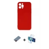 MARSİLYAN™- iPhone 12 Pro Max Kılıf Ahenk Serisi - Siyah 3D Antistatik Seramik Nano Ekran Koruyucu + Kırmızı Metal Kamera Lens Koruma Cam
