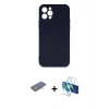 MARSİLYAN™- iPhone 12 Pro Max Kılıf Ahenk Serisi - Siyah 3D Antistatik Seramik Nano Ekran Koruyucu + Renkli Kamera Lens Koruma Cam - MI