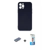 MARSİLYAN™- iPhone 12 Pro Max Kılıf Ahenk Serisi - Siyah 5D Eko Cam Ekran Koruyucu + Renkli Kamera Lens Koruma Cam - YL