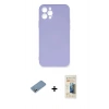 MARSİLYAN™- iPhone 12 Pro Max Kılıf Ahenk Serisi - Siyah 6D Mat Seramik Hayalet Nano Ekran Koruyucu + Gümüş Shine Kamera Lens Koruma Cam