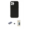 MARSİLYAN™- iPhone 12 Pro Max Kılıf Ahenk Serisi - Siyah 6D Mat Seramik Hayalet Nano Ekran Koruyucu + Mavi Renkli Kamera Lens Koruma Cam