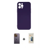 MARSİLYAN™- iPhone 12 Pro Max Kılıf Ahenk Serisi - Siyah 6D Mat Seramik Hayalet Nano Ekran Koruyucu + Neon Fosforlu Kamera Lens - SI