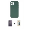 MARSİLYAN™- iPhone 12 Pro Max Kılıf Ahenk Serisi - Siyah 6D Mat Seramik Hayalet Nano Ekran Koruyucu + Neon Fosforlu Kamera Lens - BZ