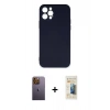 MARSİLYAN™- iPhone 12 Pro Max Kılıf Ahenk Serisi - Siyah 6D Mat Seramik Hayalet Nano Ekran Koruyucu + Neon Fosforlu Kamera Lens - SI